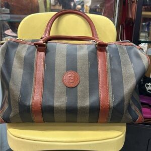 Fendi Brown and Black Striped Travel Bag